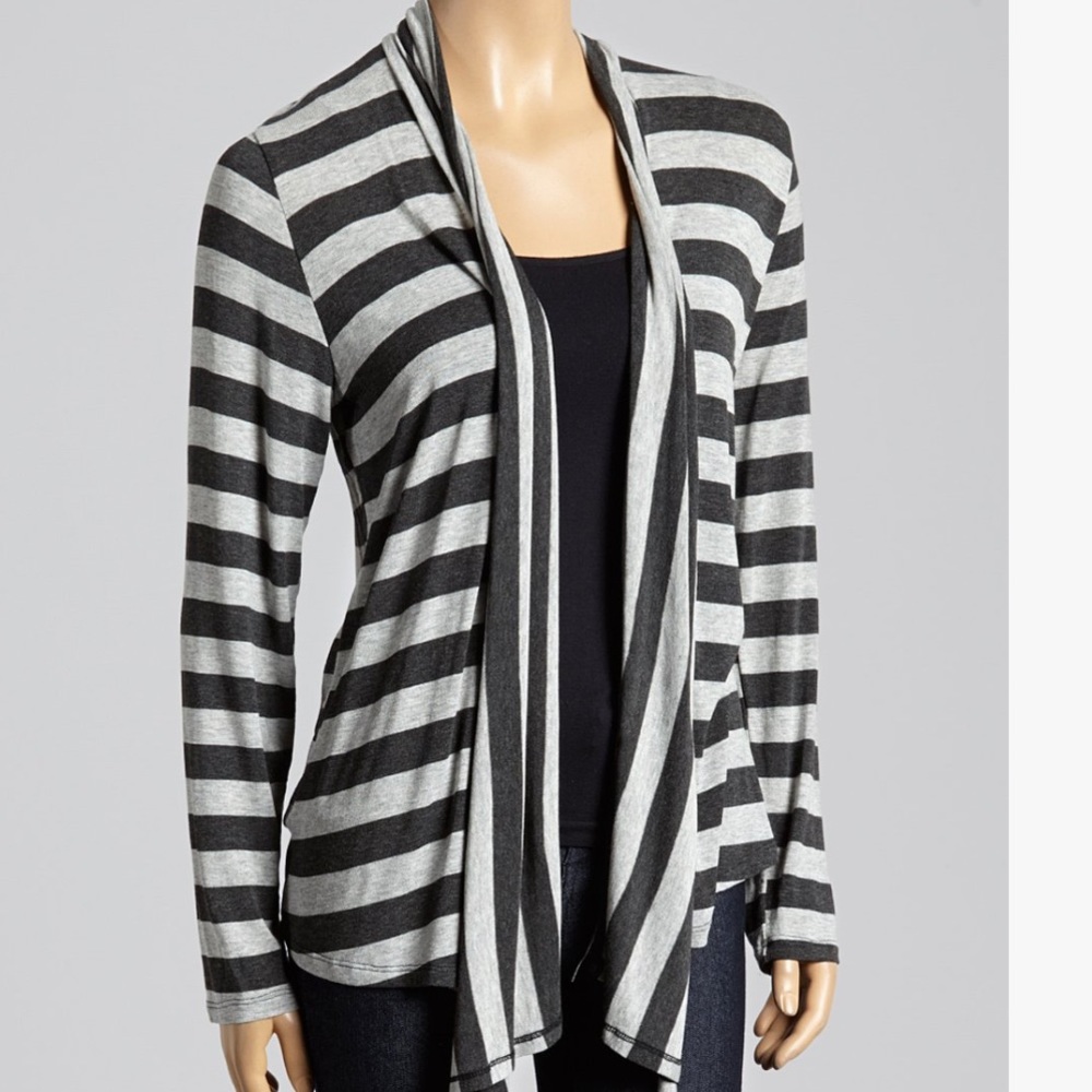 Grey Striped Fluid Waterfall Cardigan Small